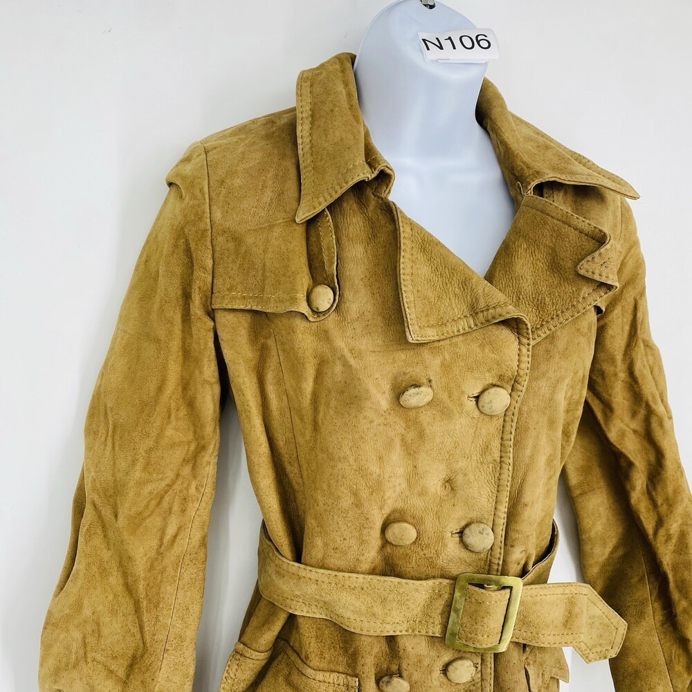 Vintage Nubuck Suede Bosfor Tan Leather Trench Coat Fall Fashion Size 48 Small - Picture 5 of 10